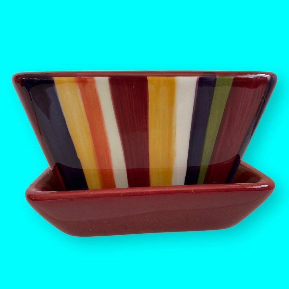 Pampered Chef Striped Condiment Dip Bowl & Cranberry Under Plate Simple Addition